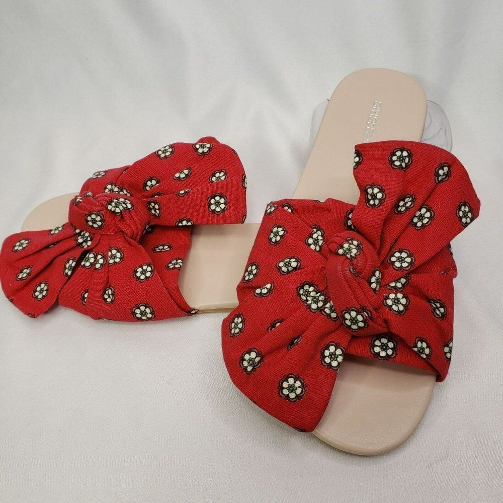 Divided H&M  Slide Sandal Fabric Red Bow Size 5.5  New Flat Slip On Slides 36